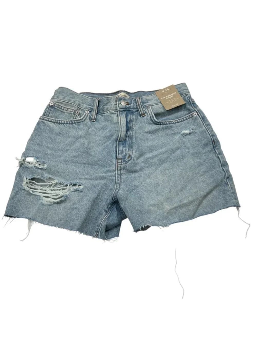 Madewell NWT The Mom Jean Cut Off Short Denim Shorts Light Wash Size 28